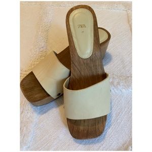 Zara Platform Wooden Sandals Backless Slides